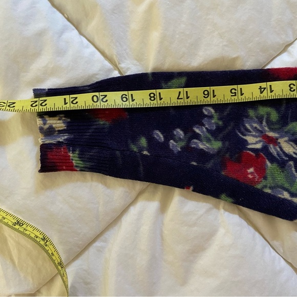 Vintage 90s Rare Ralph Lauren Blue Floral Lambswool Sweater Women Size Large - Picture 4 of 7